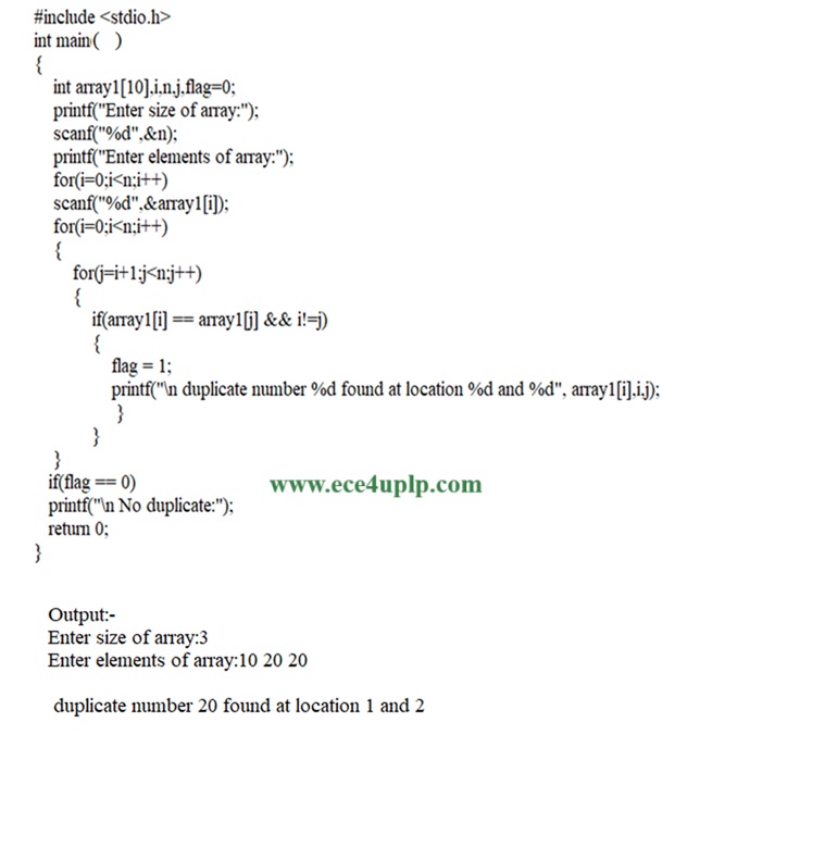 program on finding duplicate in an array - ece4uplp